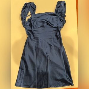 Beginning Boutique One Shoulder Dress in Deep Blue